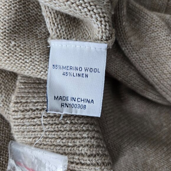 Peter Millar Cardigan Large Tan Knit Merino Wool Linen Preppy Button Up Sweater - Picture 9 of 14